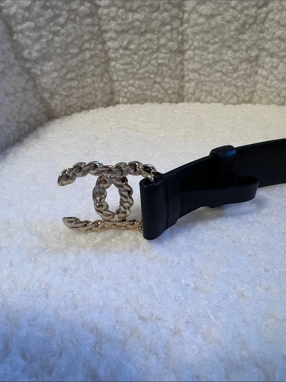 Chanel Black Leather Belt with Crystal CC Buckle